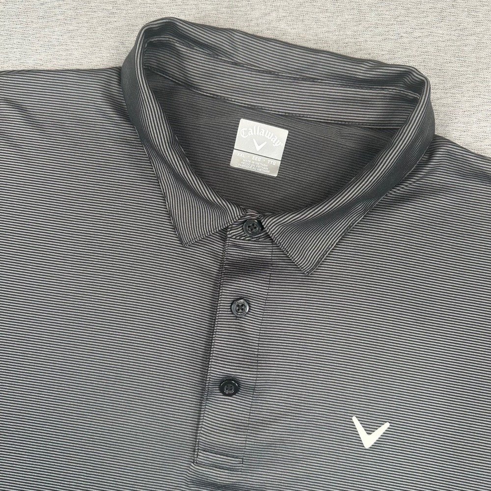 Callaway Polo Shirt Mens XXL Charcoal Grey Micro Stripe Short Slv Golf Stretch